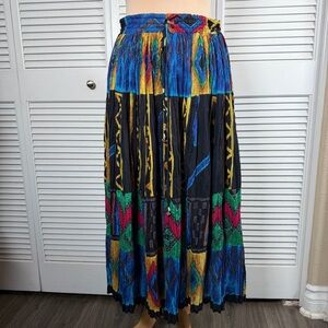 Le Mieux Studio Boho Maxi Skirt Crinkle Multicolor Festival Cotton One Size